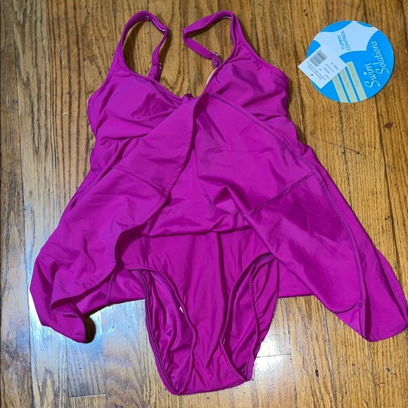 NWT Swim Solutions Tummy Control Fuchsia Swim Dress Size 8 - Picture 10 of 11